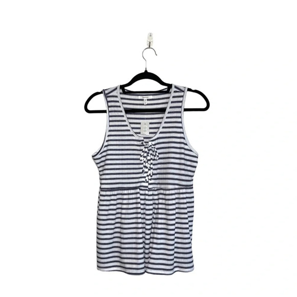 Maurices NWT White & Navy Blue Striped Lace-up Babydoll Tank Top Medium Women’s - Picture 2 of 12